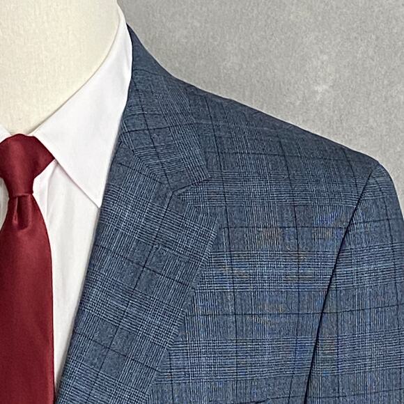 Hugo Boss Mens 40S 36W 2-Piece Suit Virgin Wool Blend Super Flex Blue Plaid NEW - Picture 6 of 16
